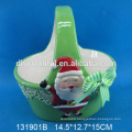 Excellent quality wholesale ceramic christmas basket gift with smiling santa painting